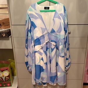 Vici Blue and White Geometric Dress